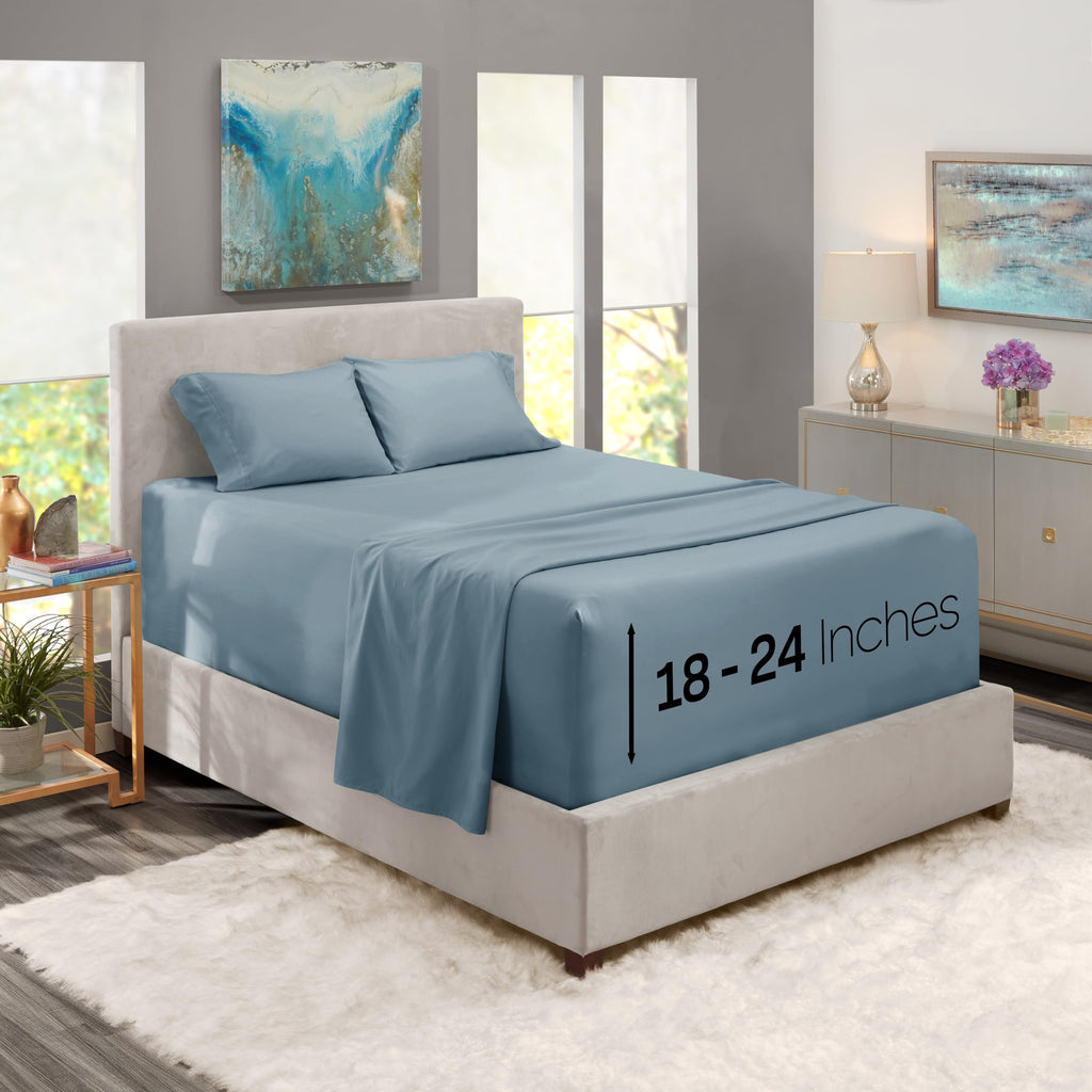 Nestl Extra Deep Pocket Sheets - Fits Mattress 18-24 Inches Deep, Extra Deep Pocket King Size Sheets Sets, 4 Piece King Size Sheets, King Sheets Deep Pocket, Stone Blue Sheets