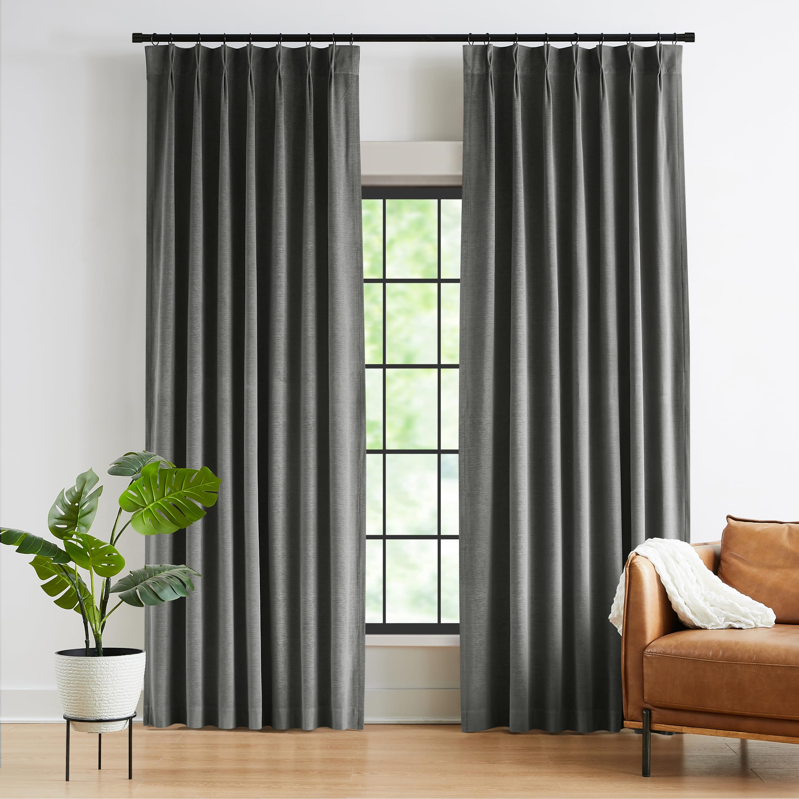 Kayne Studio Pinch Pleated Soft Velvet Curtains 108 Inch Long,60% Blackout Room Darkening Soundproof Thermal Insulated Window Dr