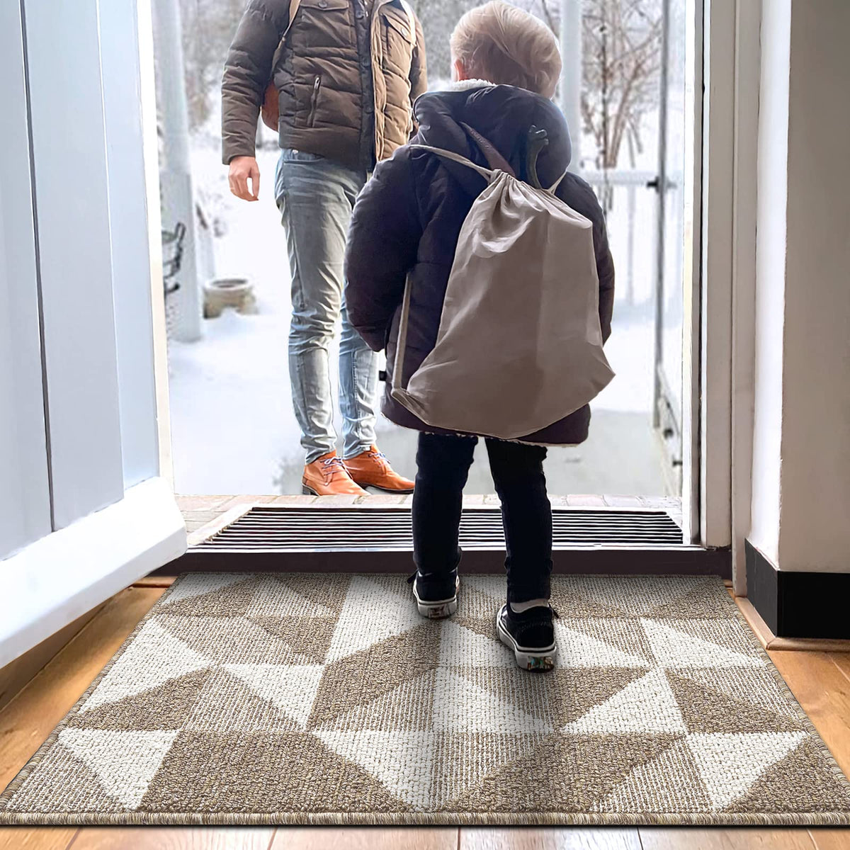 Dexi Indoor Doormat, Non Slip Absorbent Resist Dirt Entrance Rug, 24'X36' Washable Low-Profile Inside Floor Door Mat, Brown