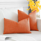 Otostar Pack Of 2 Throw Pillow Covers 20X20 Inch Linen Orange Pillowcases Farmhouse Decorative Solid Pillow Covers 50X50 Cm Squa