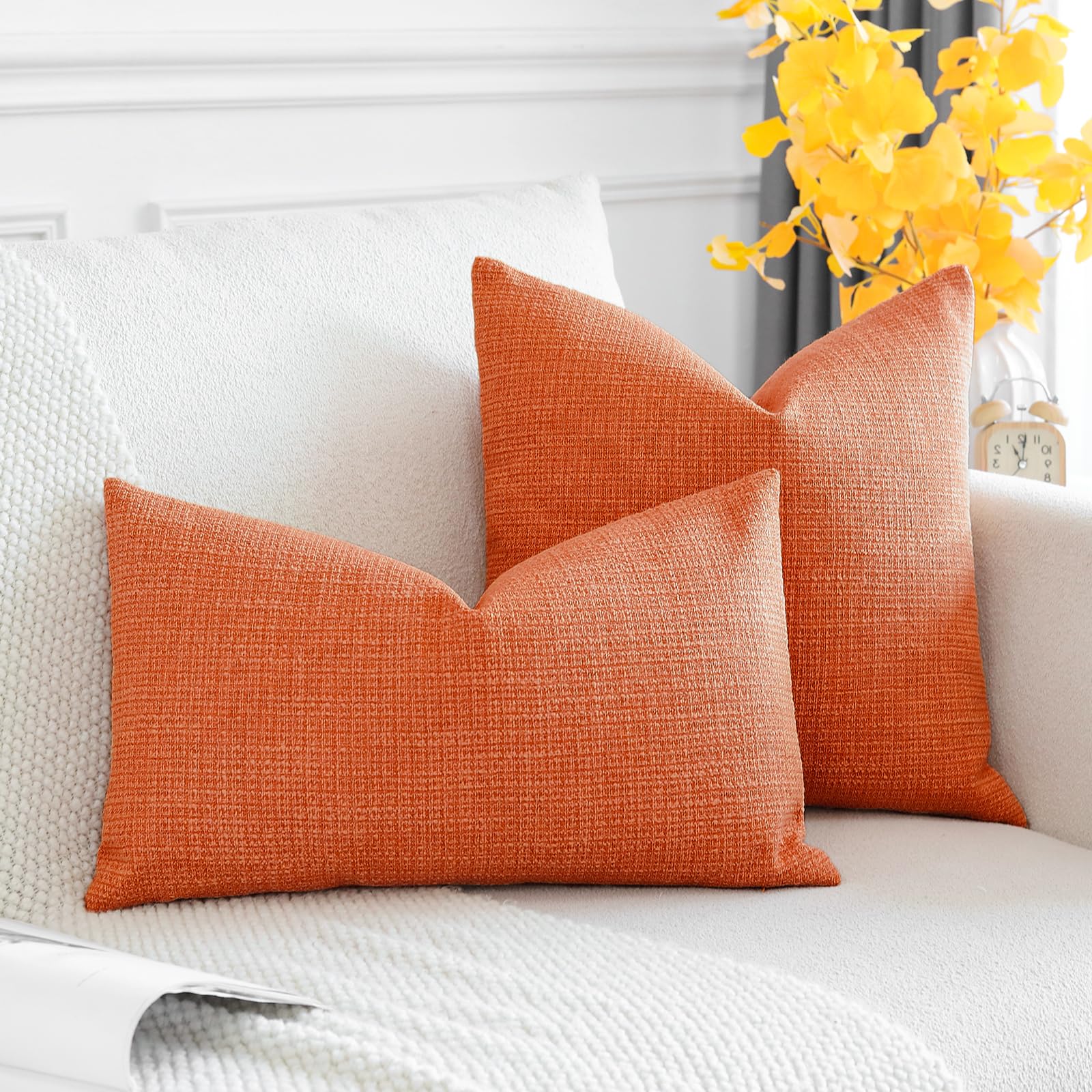 Otostar Pack Of 2 Throw Pillow Covers 20X20 Inch Linen Orange Pillowcases Farmhouse Decorative Solid Pillow Covers 50X50 Cm Squa