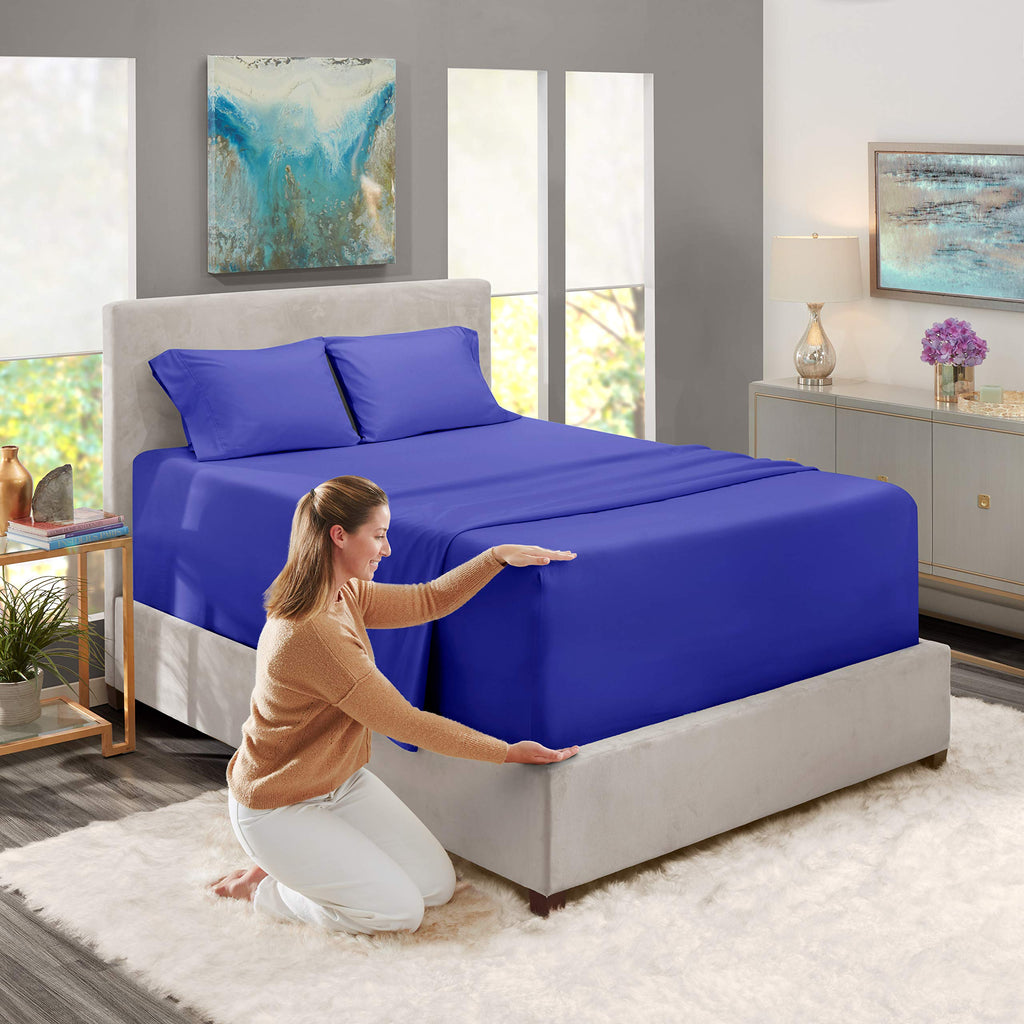 Nestl Extra Deep Pocket Fitted Sheet - Ultra Deep Pocket Bed Sheet Set - Super Deep Pocket 4 Piece Set - Extra Deep Fitted Sheets - 60 X 80 Inches - Extra Deep Pocket Queen Size Sheets - Royal Blue