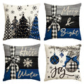 Avoin Colorlife Merry Christmas Joy Xmas Trees Blue And Black Throw Pillow Covers, 16 X 16 Inch Christmas Winter Holiday Cushion