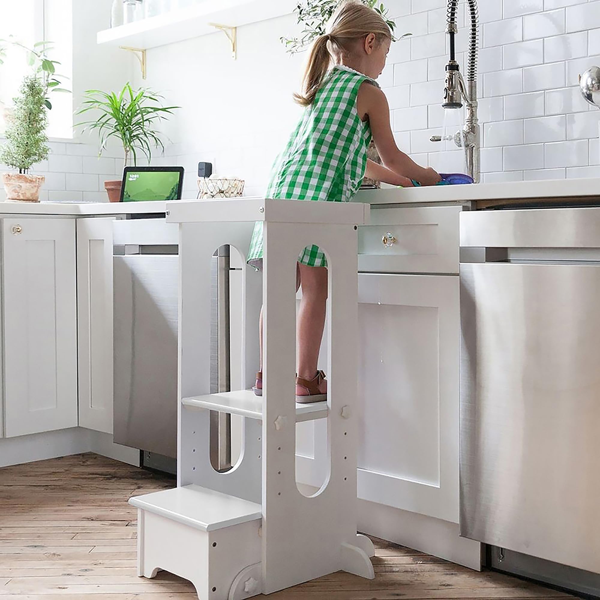 Little Partners Learning Tower Toddler Tower, Explore 'N Store Montessori Kitchen Tower For Cooking And Learning, 22.28' L X 19.56' W X 33.50' H, Ages 2 To 6 (Soft White)