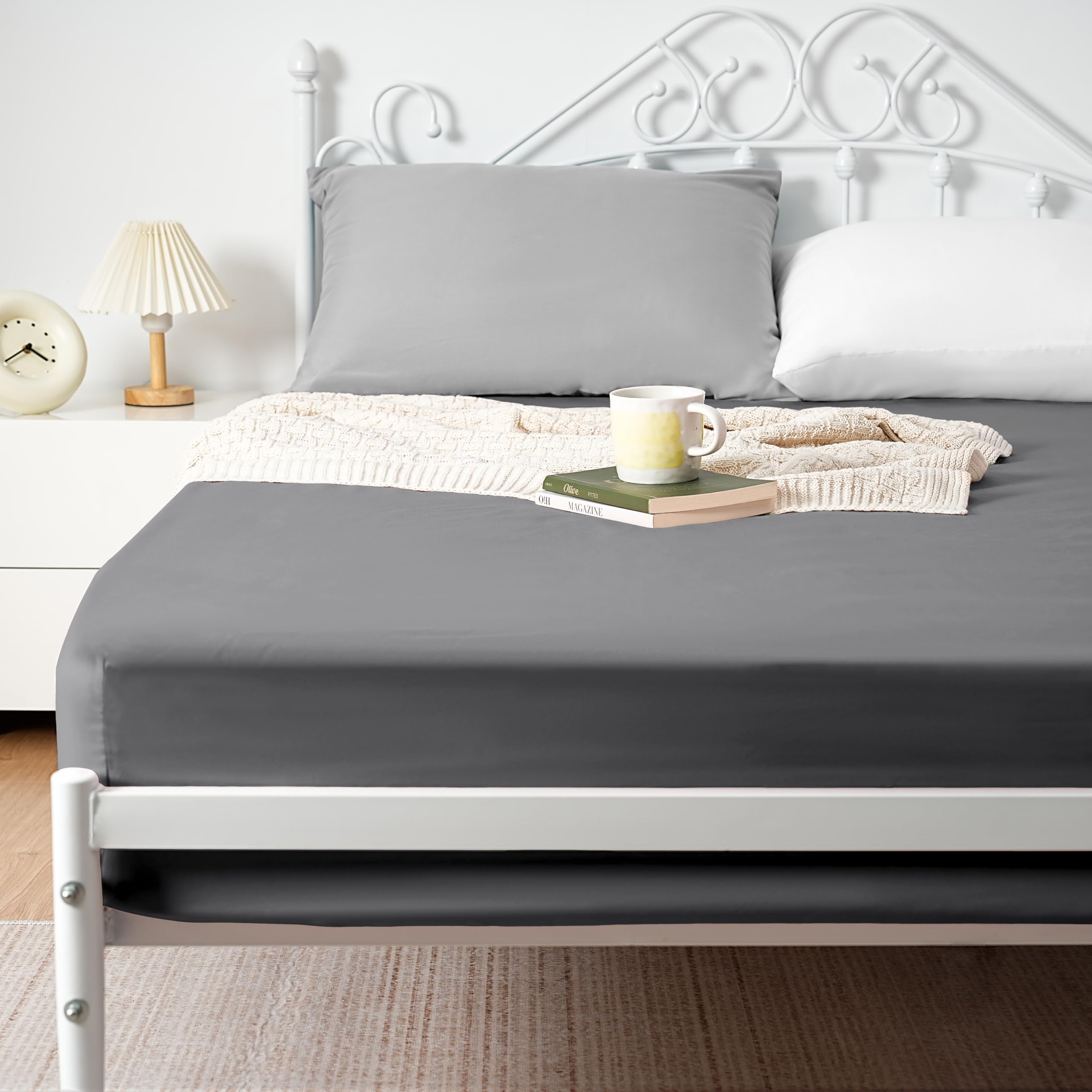 Ayasw Fitted Sheet Only Queen Size Deep Pocket 16 Inches Premium Soft And Cozy Bed Fitted Bottom Sheet 1800 Brushed Microfiber F