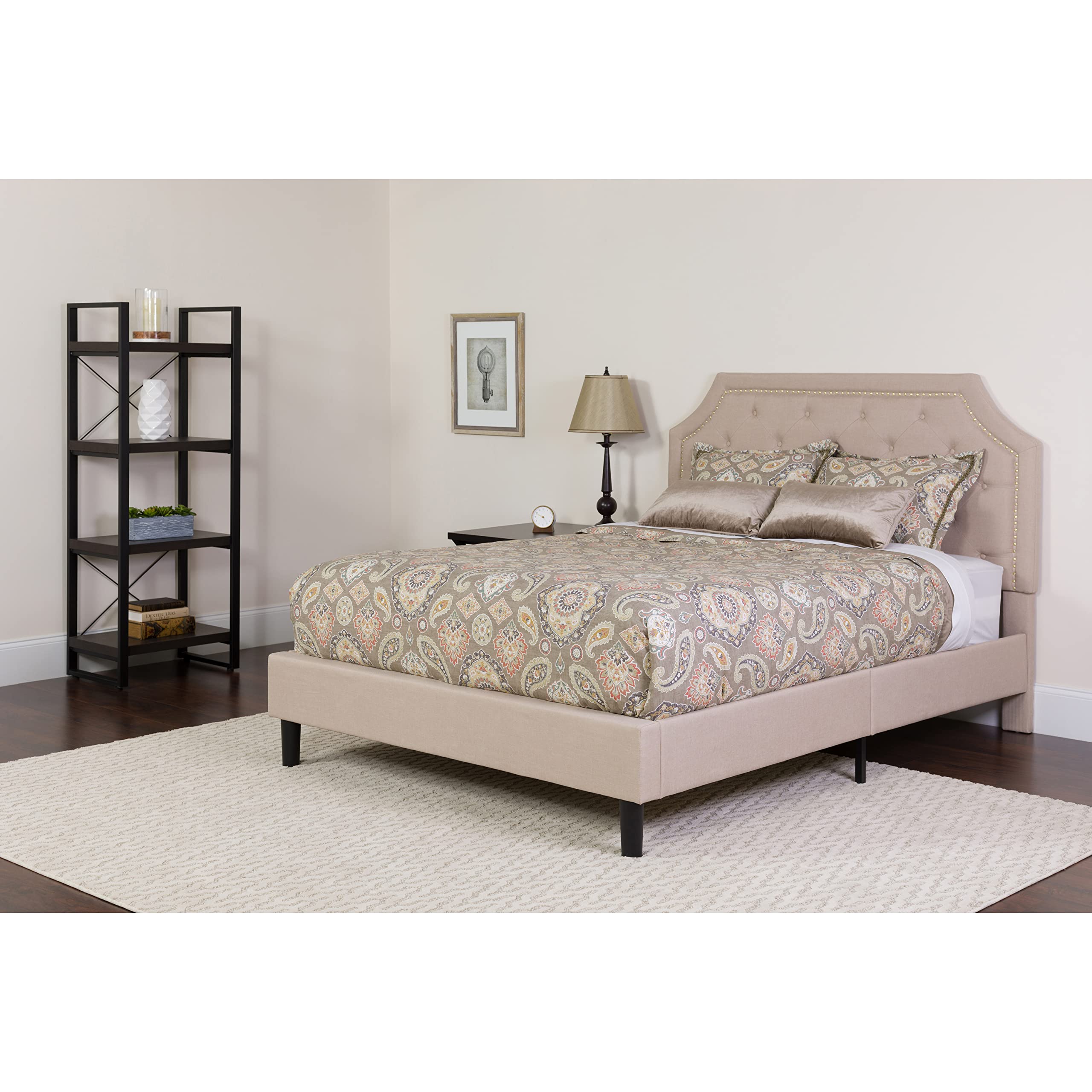 Flash Furniture Brighton Twin Size Tufted Upholstered Platform Bed In Beige Fabric With Pocket Spring Mattress