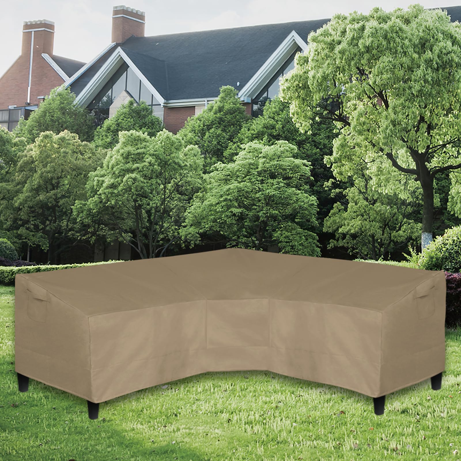 Easy-Going Patio V-Shaped Sectional Sofa Cover, Waterproof Outdoor Sectional Cover,Heavy Duty Garden Furniture Cover With Air Vent 89' L (On Each Side) X 33.5' D X 31' H, Camel