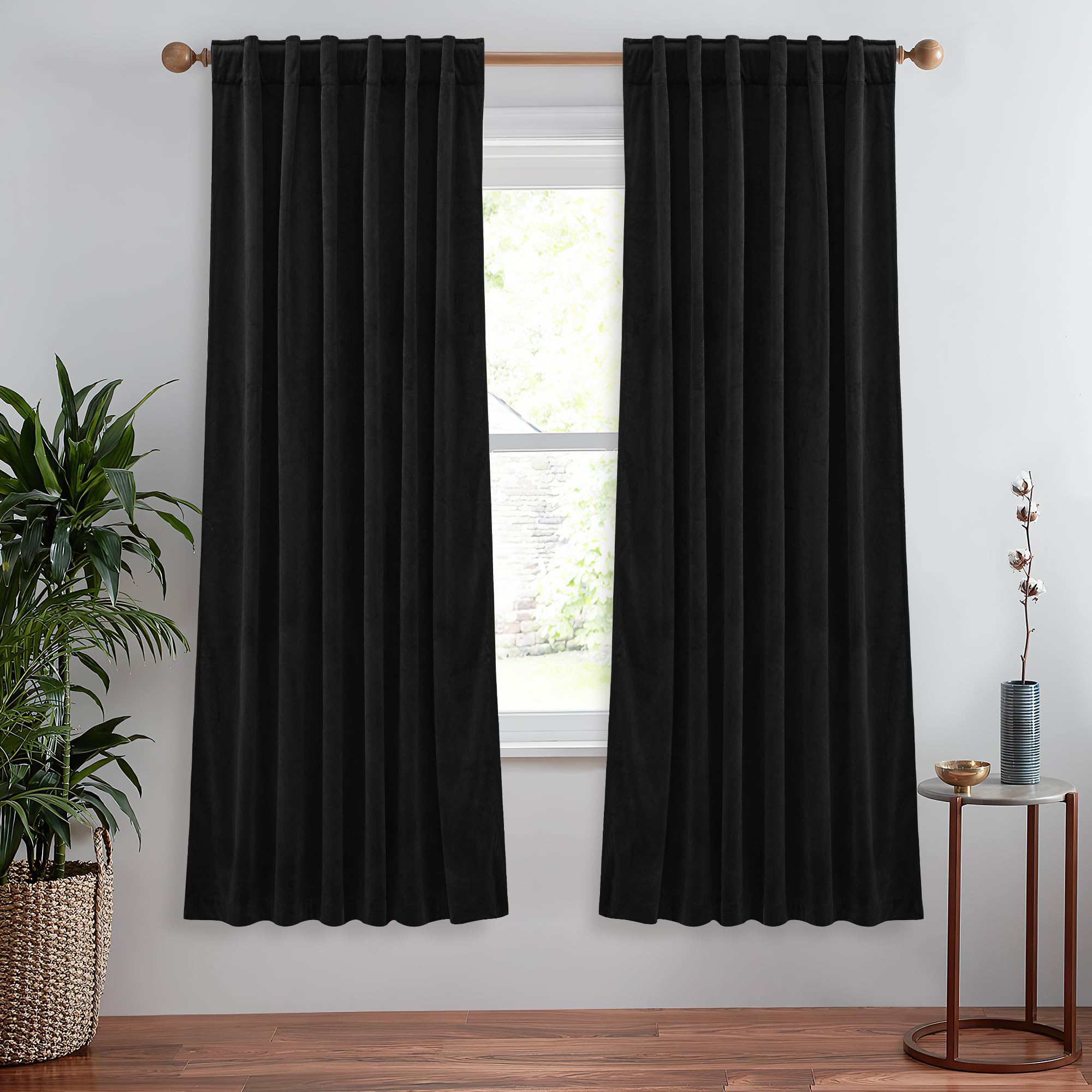 Stangh Blackout Velvet Curtains 72 Inches Long, Thick Black Window Curtains For Kitchen/Office, Thermal Insulation Privacy Prote