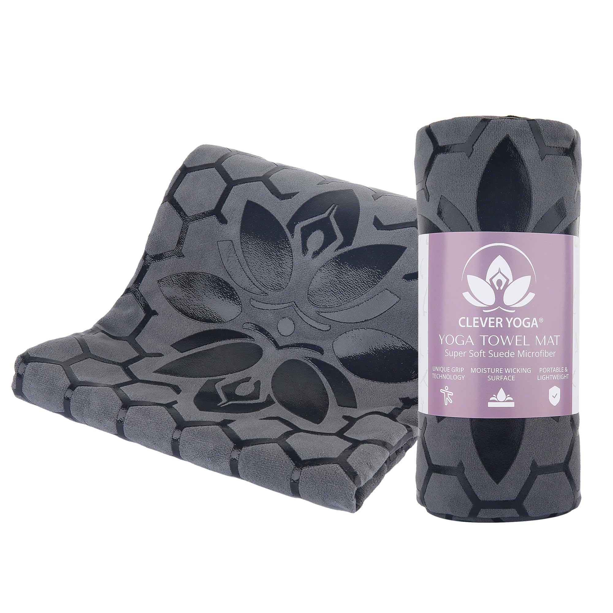 Clever Yoga - Non-Slip Hot Yoga Towel Mat with Sweat Absorbent Microfiber Suede & Double Sided Grip Hot Yoga Mat Towel with Hone