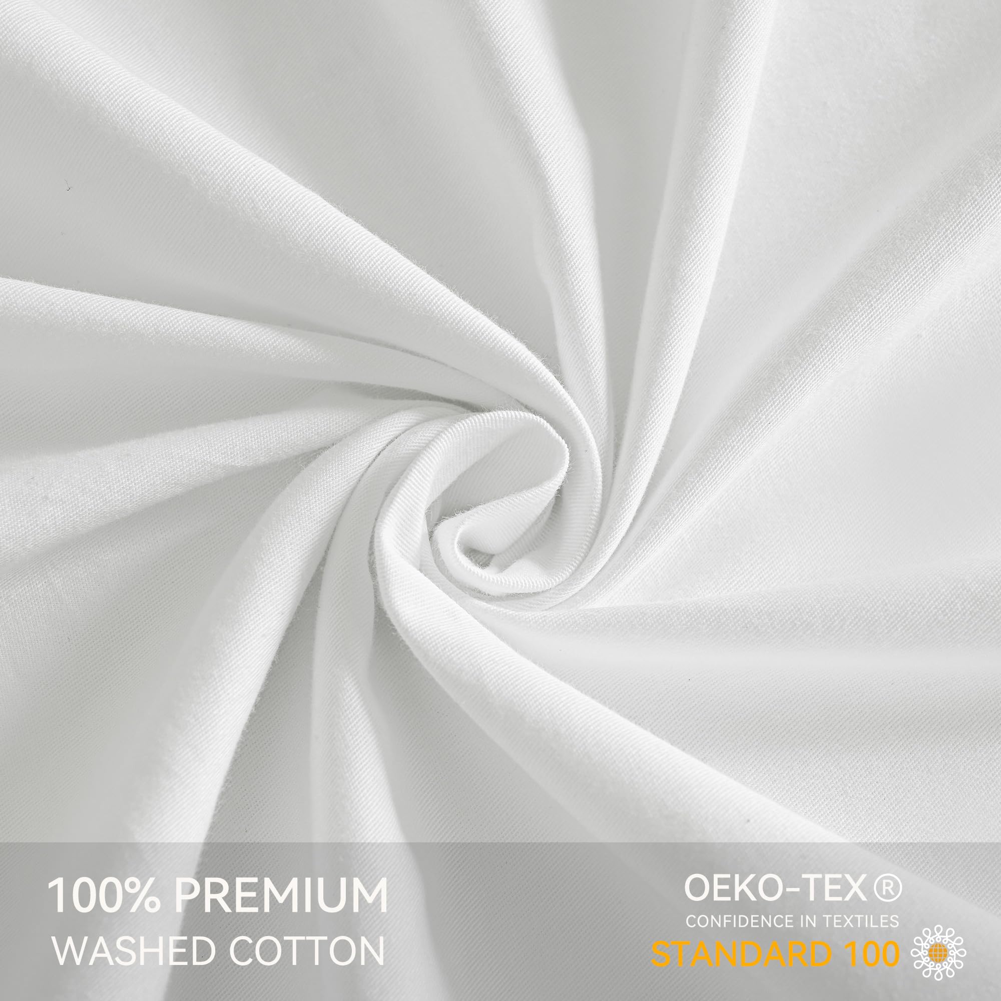 Jellymoni Fitted Sheet Queen Cotton Cream White 1Pc Easy-Fit 16 Inch Deep Pocket Sheet Bedding Sheet Solid 100% Washed Cotton So