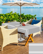 Queenker Outdoor Tablecloth With Umbrella Hole, Farmhouse Gray White Stripe Rectangle Tables Waterproof Tabletop Collection For