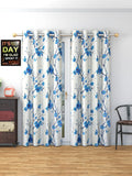 SB INDIA Polyester Floral Long Door Curtain for Living Room Bedroom, 9 feet Long, Blue, Set of 1