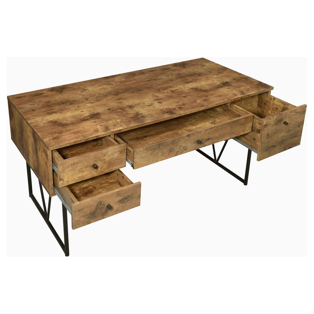 Coaster Home Furnishings Analiese Rustic 63-Inch 4-Drawer Home Office Computer Writing Desk Study Table with Storage Engineered Eco-Friendly Wood Look Laminate Sturdy Steel Base Rustic Nutmeg 800999
