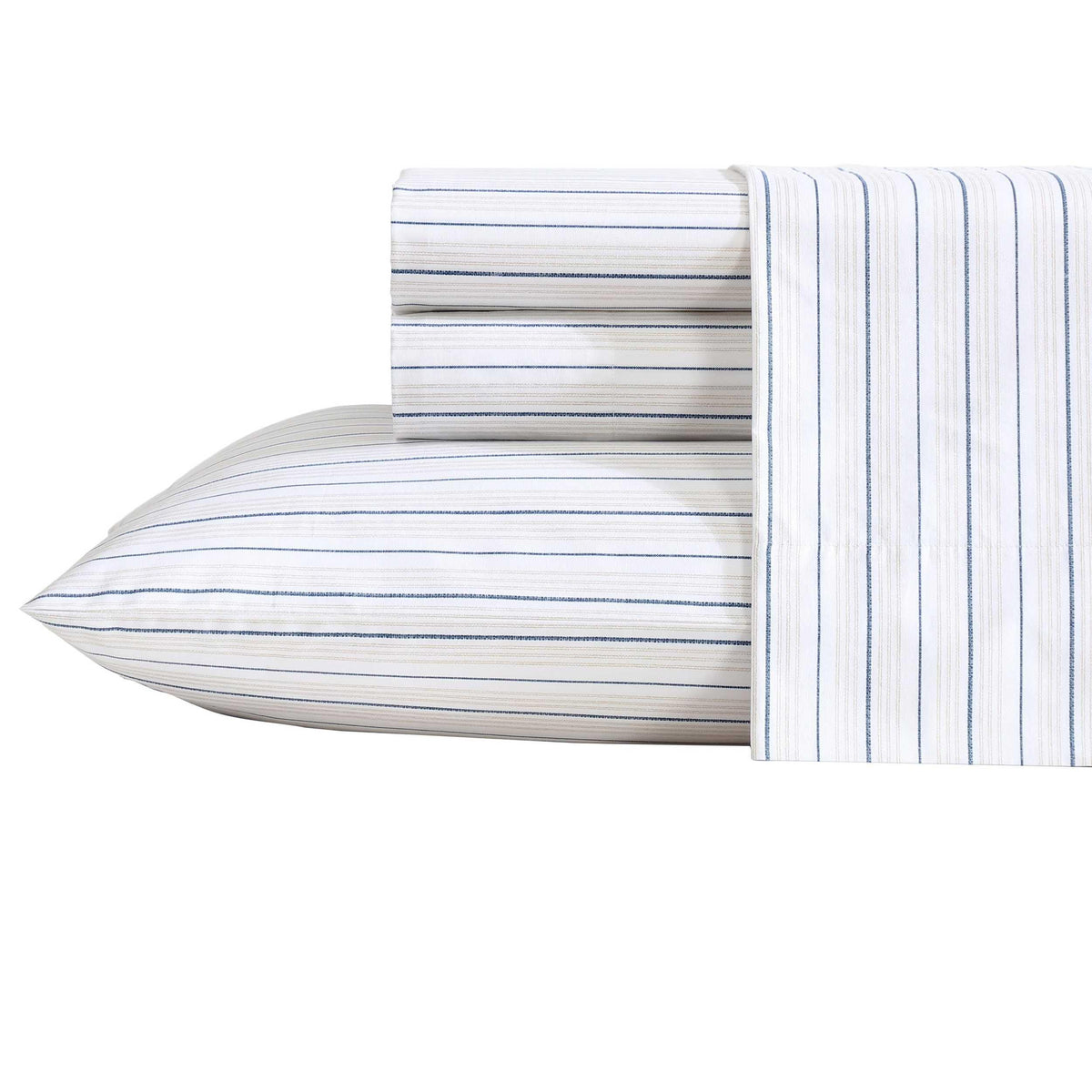 Nautica - Full Sheets, Premium Cotton Percale Bedding Set, Striped Bedding Set, Oeko-Tex Certified (Beaux Stripe Blue, Full)