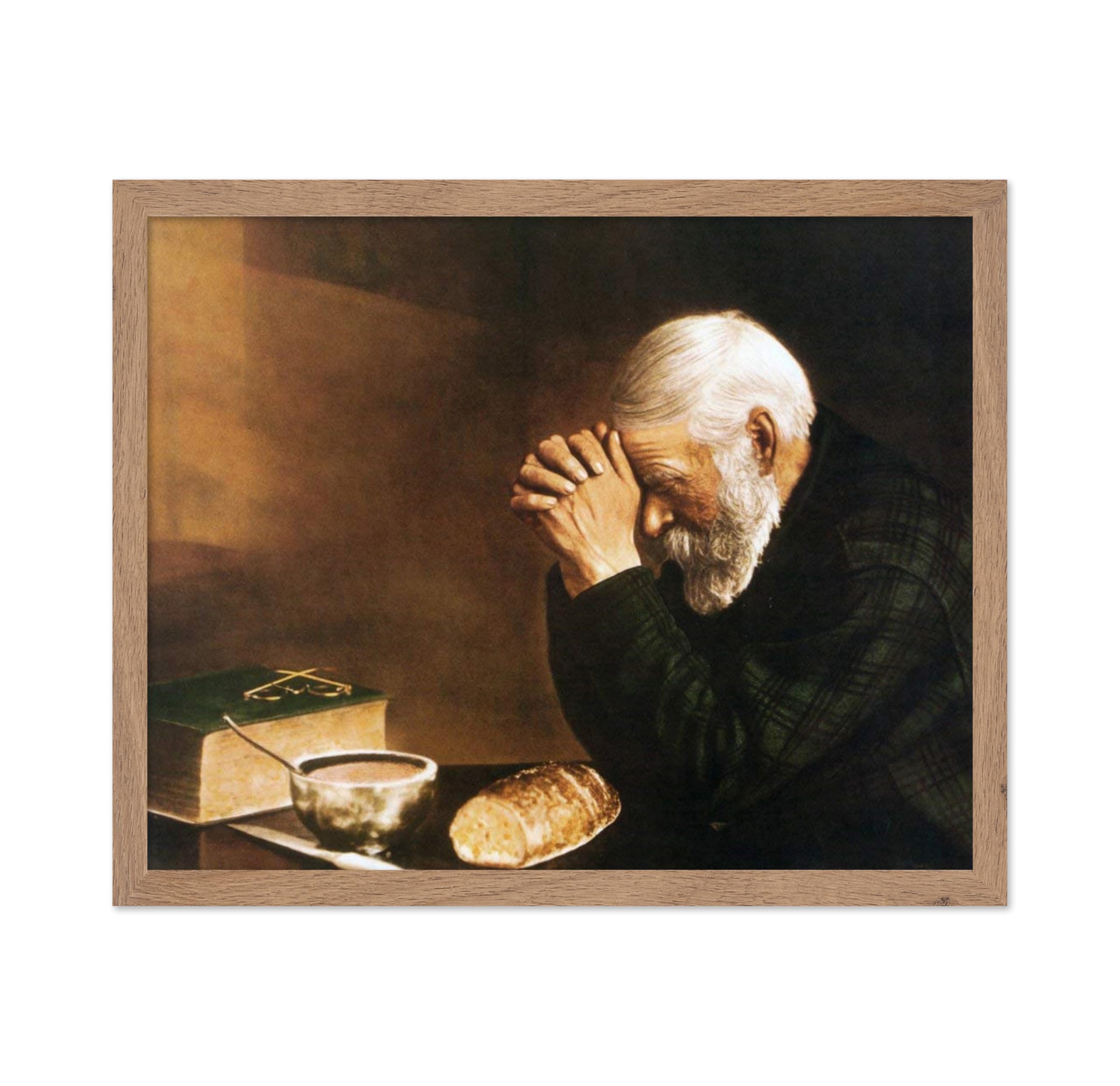 Poster Master Vintage Poster - Retro Religious Print - Gift for Artist, Friend - Man Praying Over Bread, Grace, Old, Food - Wall