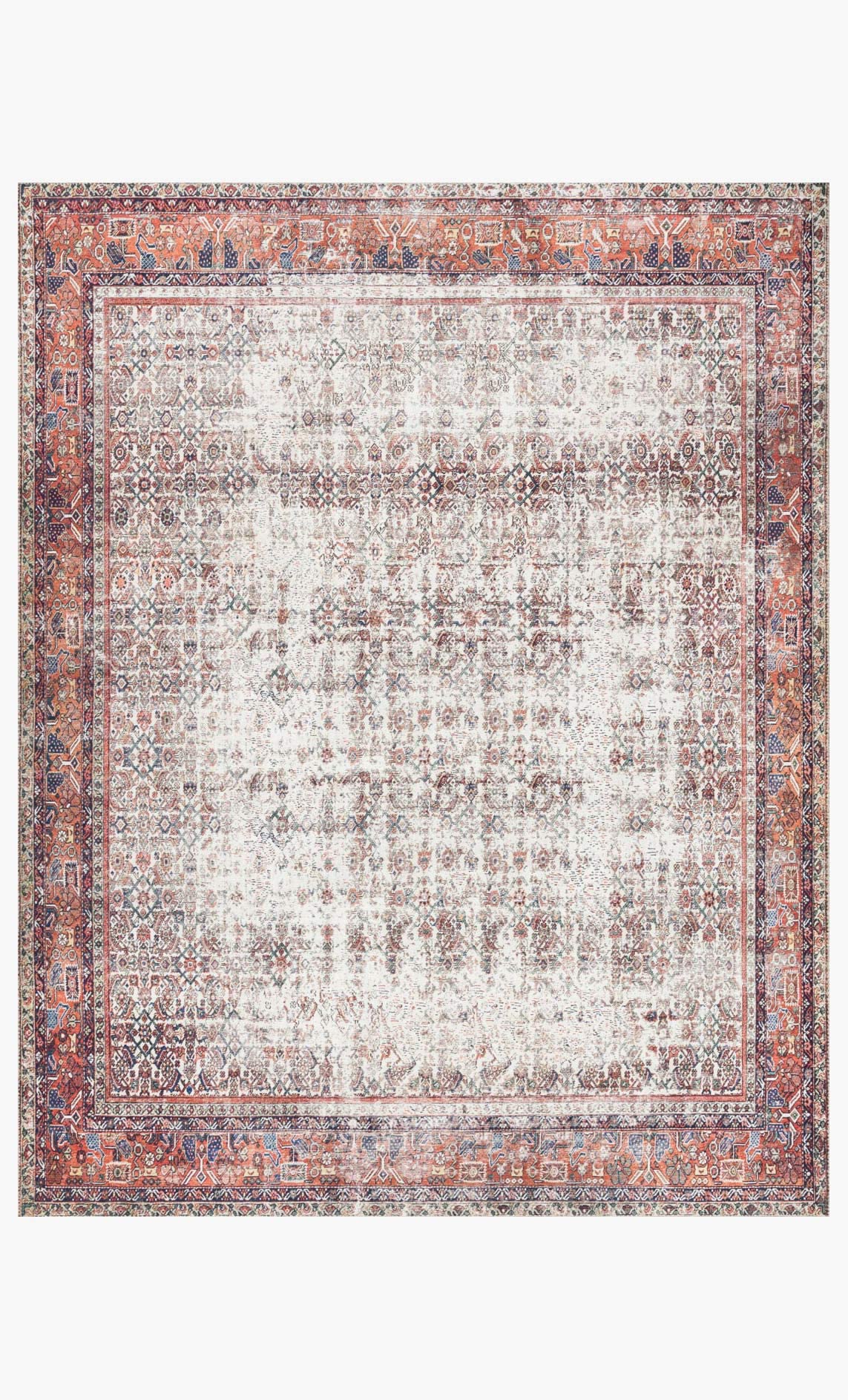 Loloi LAYLA Collection, LAY-12,Ivory / Brick, 2-3 x 3-9, .13 Thick, Accent Rug, Soft, Durable, Vintage Inspired, Distressed, L