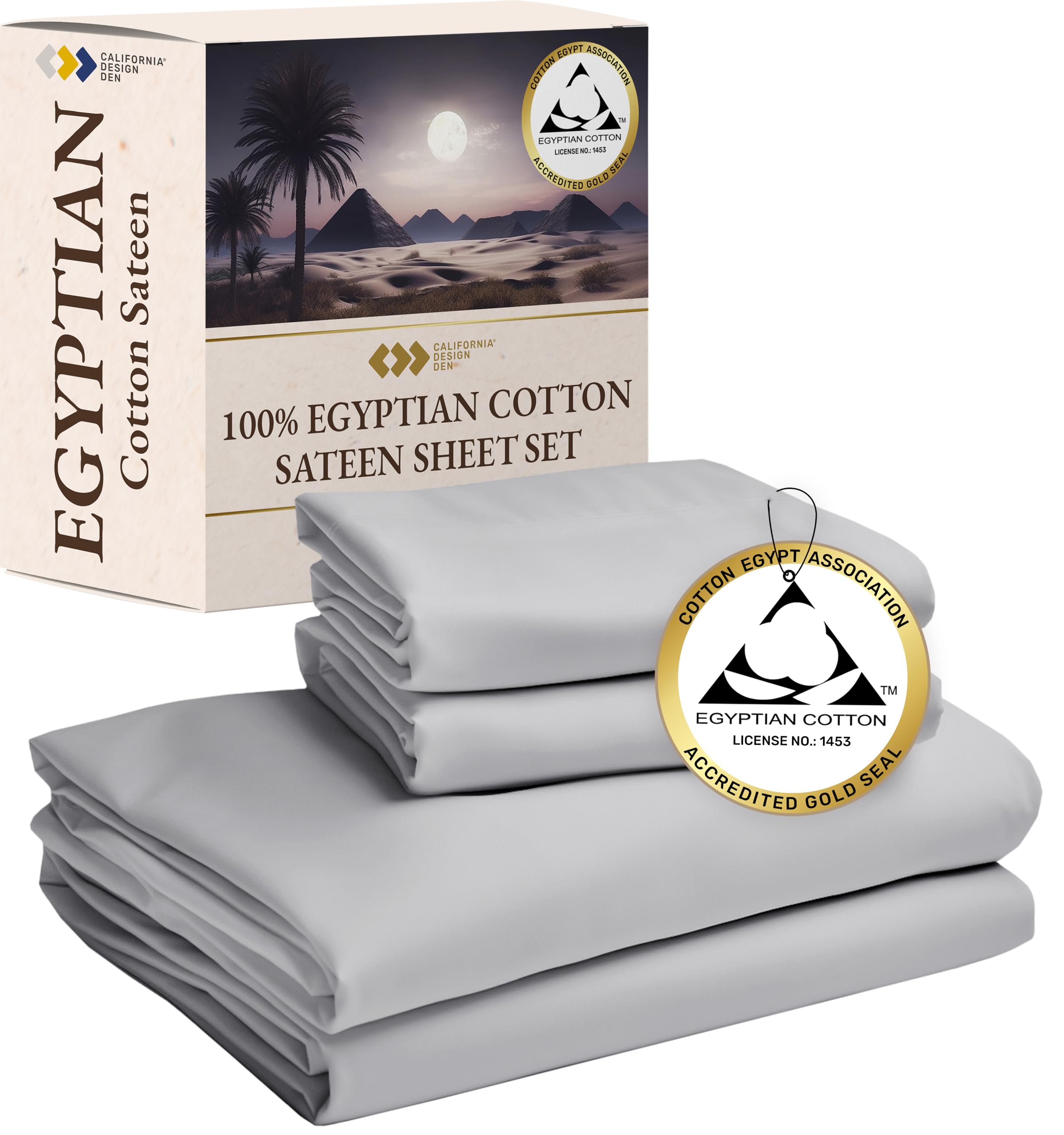 California Design Den Certified Luxury 100% Egyptian Cotton Sheets, Bed Sheets King Size, Deep Pocket Egyptian Cotton Sheets Kin