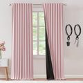 Shineland Pink Nursery Curtains 2 Panels 100% Blackout For Baby Girls Room,Back Tab Pleated Boho Light Pink Darkening Window Cut