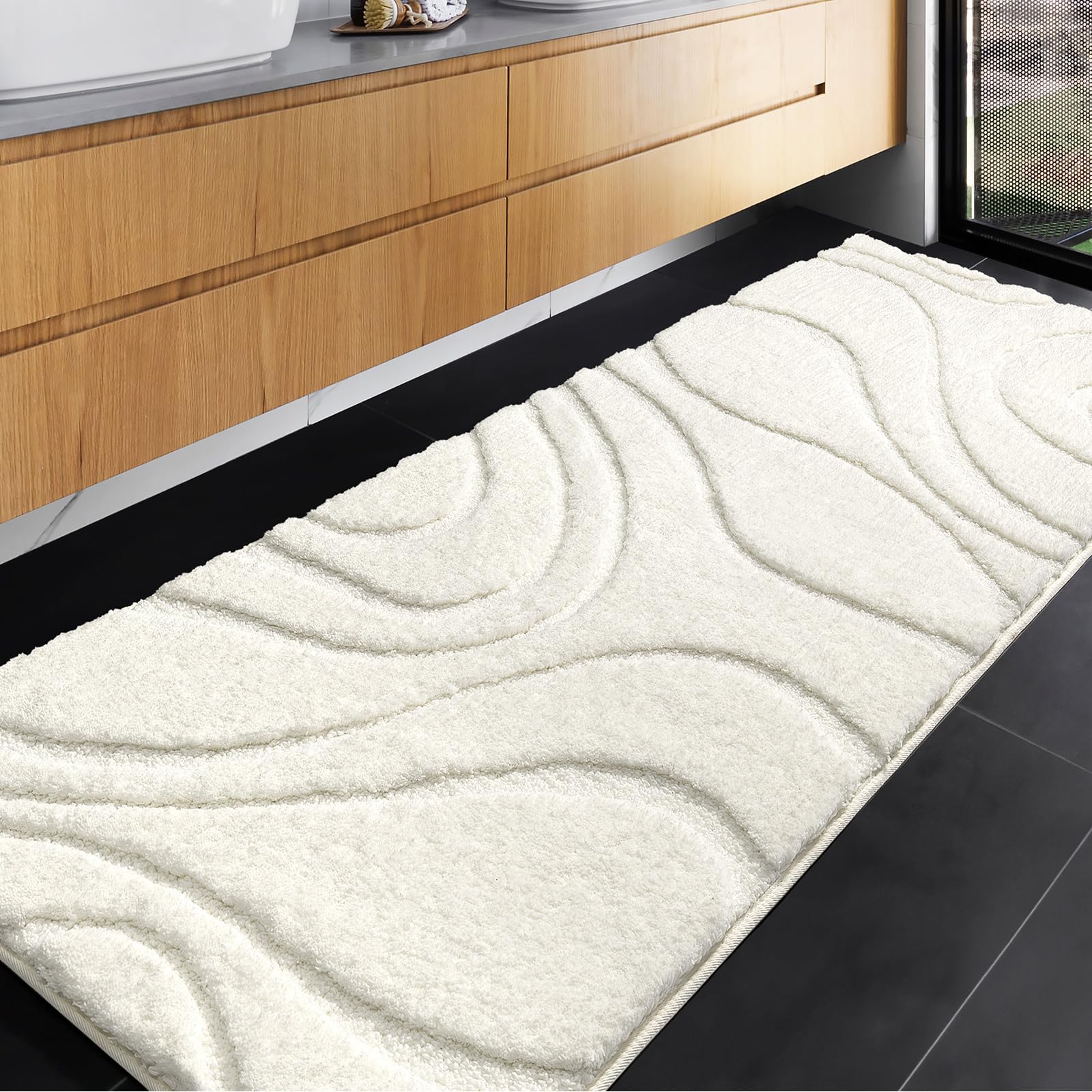 DEXDE White Bathroom Rugs 24 x 60 Inch, Extra Long and Non-Slip Bathroom Mat Runner Rug Machine Washable Bath Mat Soft Carpets, 