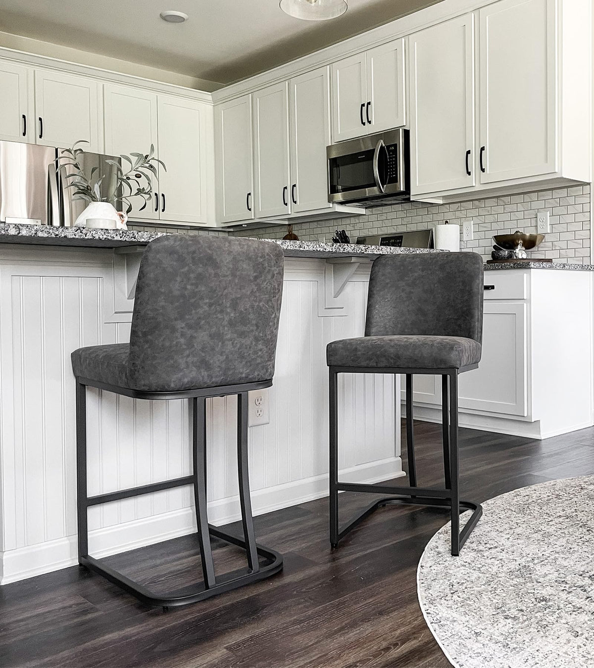 Maison Arts Counter Height Bar Stools With Back Set Of 2 For Kitchen Counter, 24 Inch Modern Upholstered Faux Leather Barstools Farmhouse Bar Chairs Luxury Island Stools Support 330Lbs, Grey