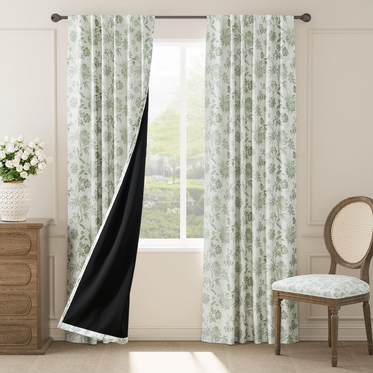Jinchan Blackout Floral Curtains For Bedroom, 84 Inch Length Curtains With Printed Flower Black Out Curtains, Rod Pocket Back Ta