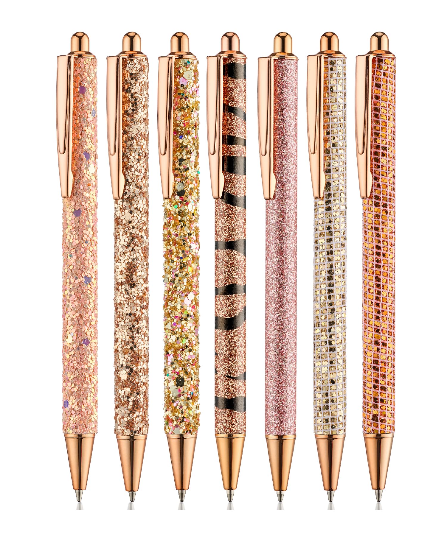 Mr. Pen- Fancy Pens For Women, 7 Black Ink Ballpoint Pens With 10 Refills, 1.0Mm, Rose Gold Reverie, Glitter Cute Pens For Journ