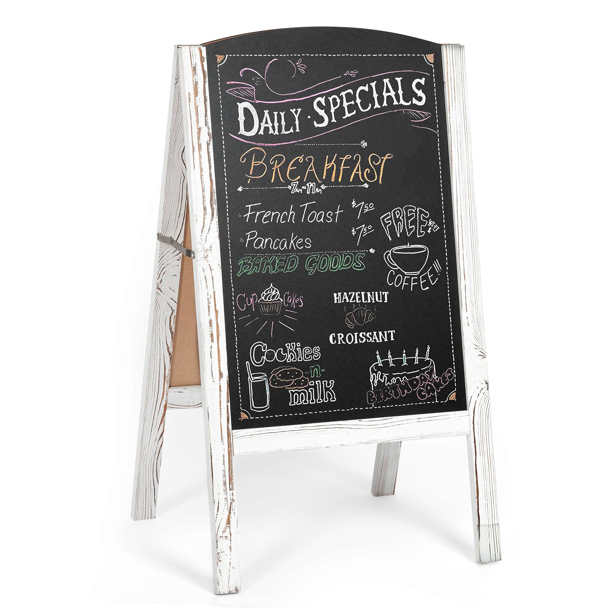 Ilyapa A-Frame Chalkboard Sidewalk Sign - Rounded Top Folding Standing Sandwich Sign For Restaurant, Office, Weddings - Rustic W