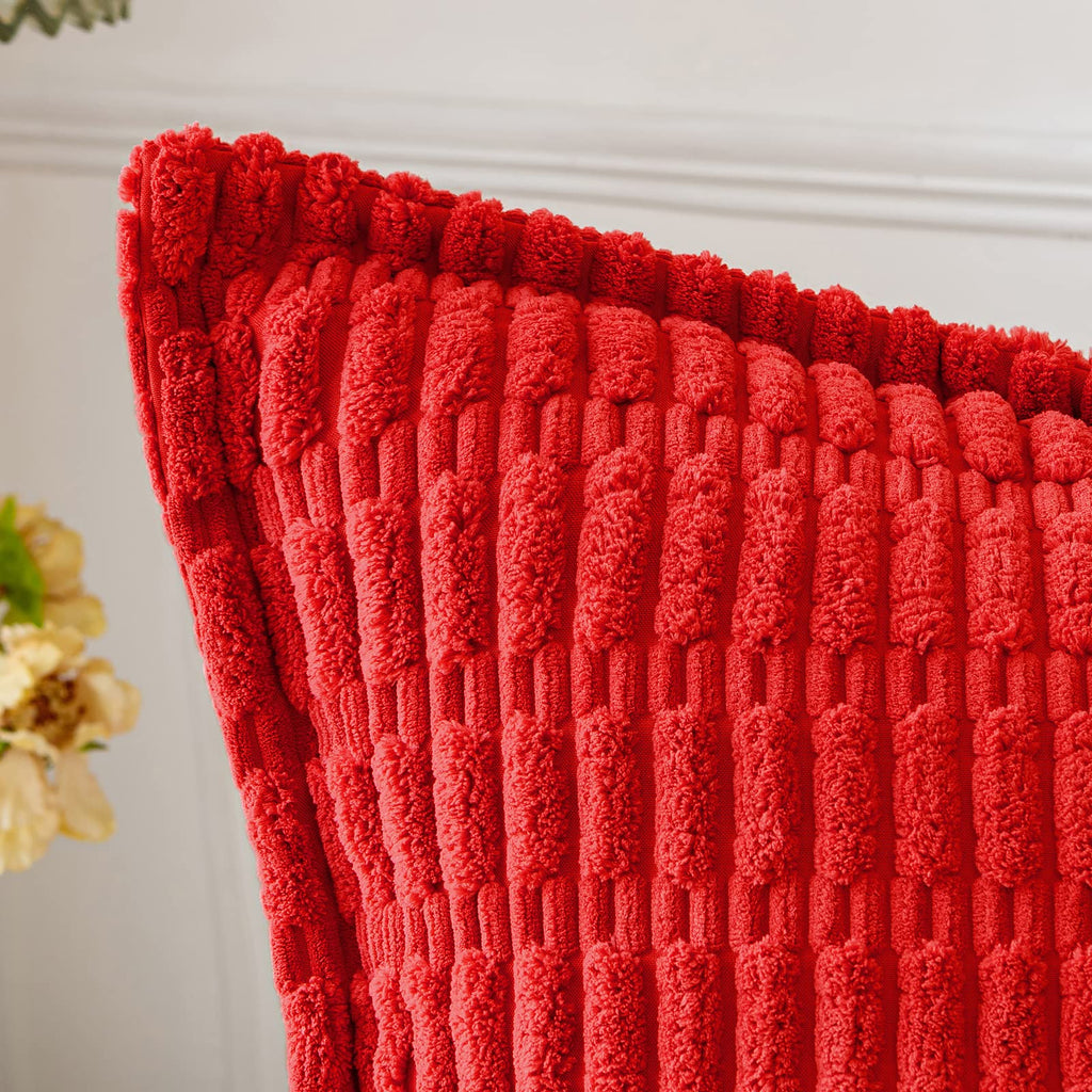 Miulee Christmas Red Corduroy Decorative Throw Pillow Covers Pack Of 2 Soft Striped Pillows Pillowcases With Broad Edge Winter Modern Boho Home Decor For Couch Sofa Bed 18X18 Inch