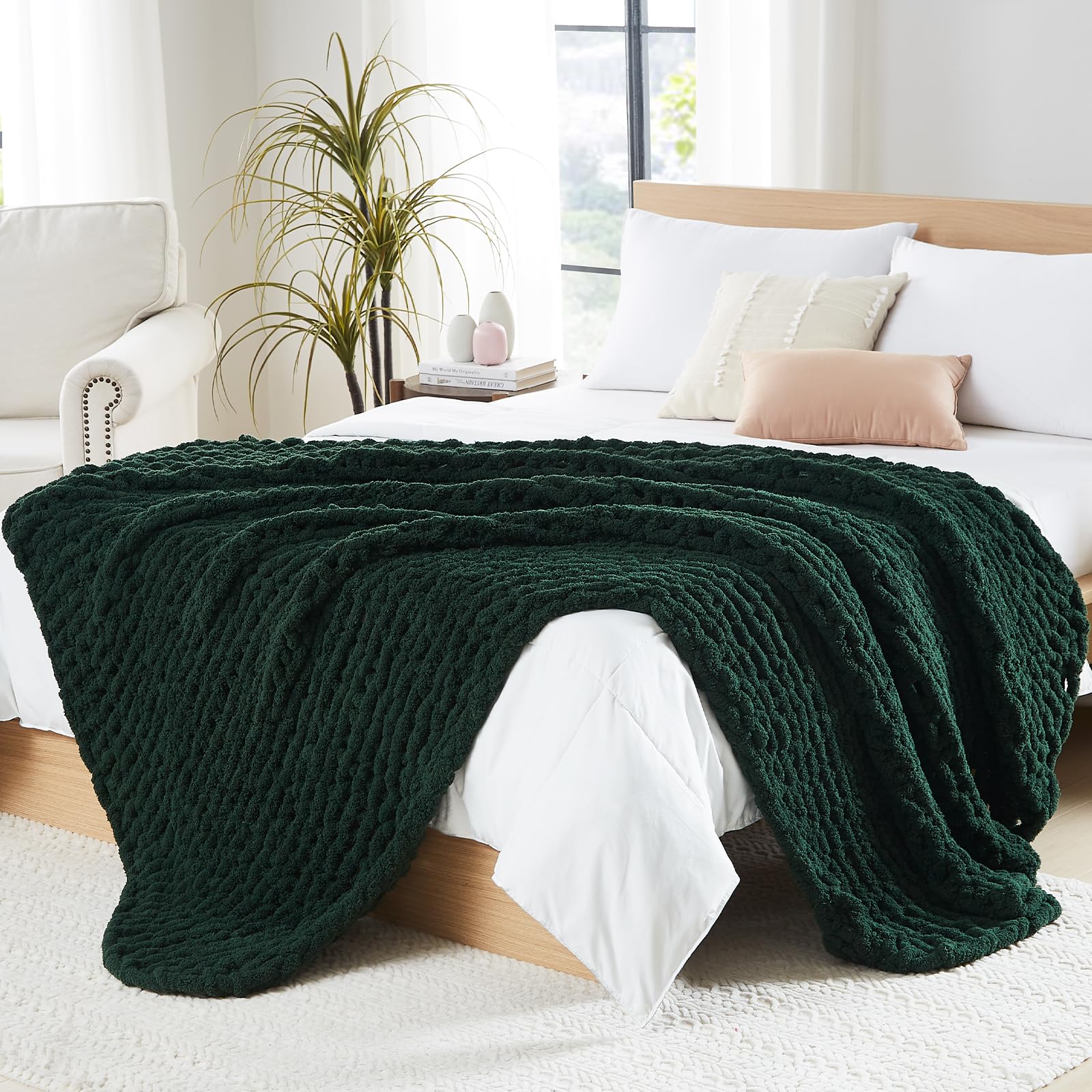 L'Agraty Chunky Knit Blanket Throw - Soft Chunky Throw Blanket 50X60: 100% Hand Kintted Chenile Crochet Throw Blanket For Couch