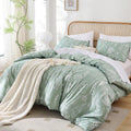 Janzaa Queen Comforter Set Sage Green Comforter Floral Bedding Sets 3 Pieces Flowers Bed Comforter 1 Soft Reversible Cute Botani