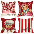 Ussap Merry Christmas Gingerbread Man Decorative Throw Pillow Covers 18X18 Set Of 4, Xmas Peppermint Candy Polka Dot Stripe Red
