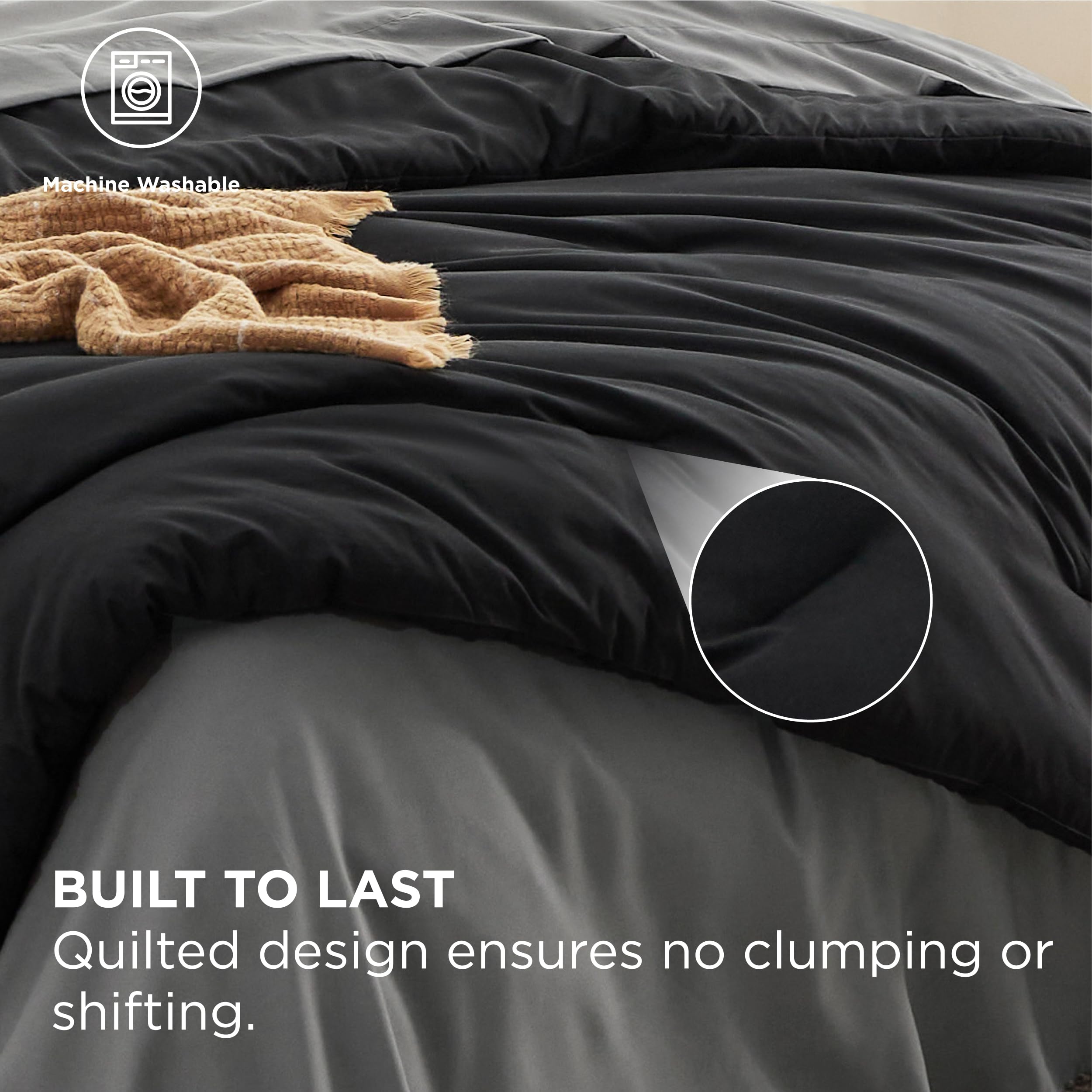 Bedsure King Size Comforter Set - 7 Pieces Black King Bedding Set For All Seasons, Boho Contrasting Design Bed In A Bag With Comforter, Sheets, Pillowcases & Shams