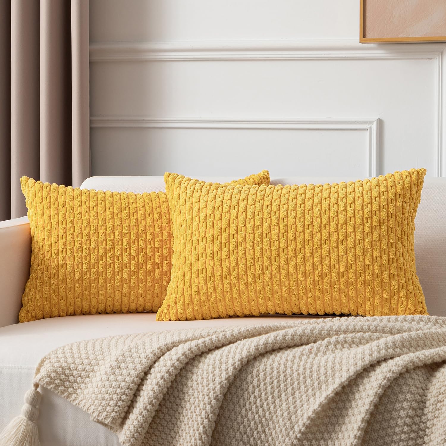 Kevin Textile Pack Of 2 Velvet Pillow Covers Striped Throw Cushion Case Set Accent Corduroy Lumbar Pillowcases With Hidden Zippe