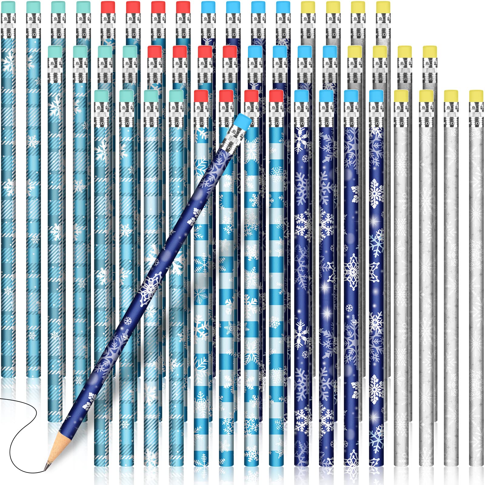 Sherr 72 Pieces Winter Snowflake Pencils with Eraser Toppers Bulk Operation Christmas Frozen Party Favors Holiday Pencils Gifts 