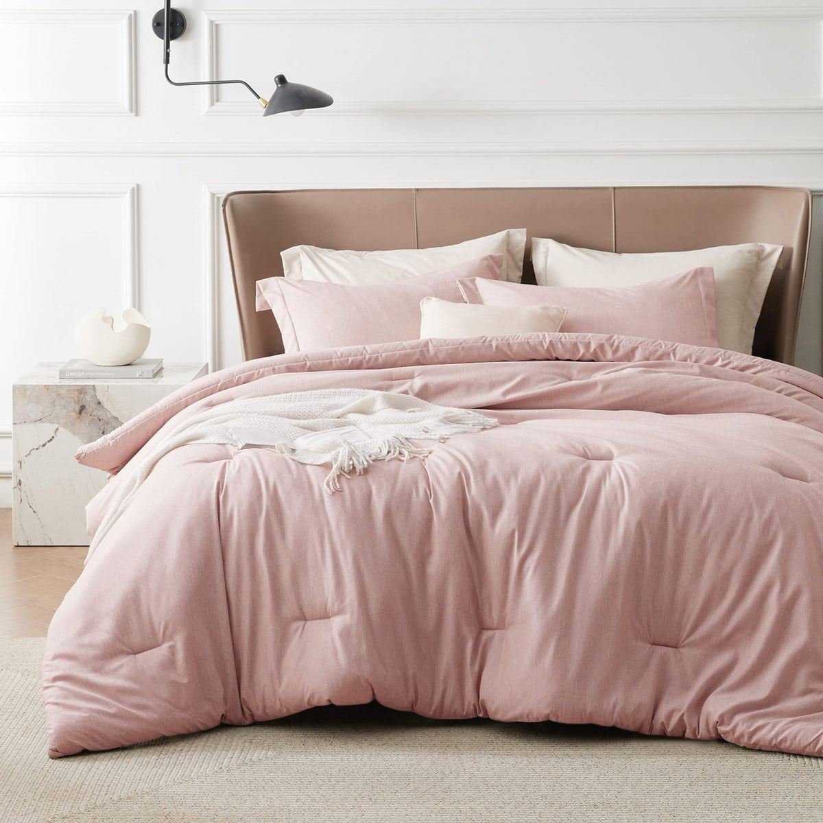 Bedsure Queen Comforter Set - Pink Comforter Queen Size, Soft Bedding For All Seasons, Cationic Dyed Bedding Set, 3 Pieces, 1 Co