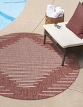 Unique Loom Outdoor Modern Collection Area Rug - Tambor (10' 8' Round, Rust Red/ Ivory)