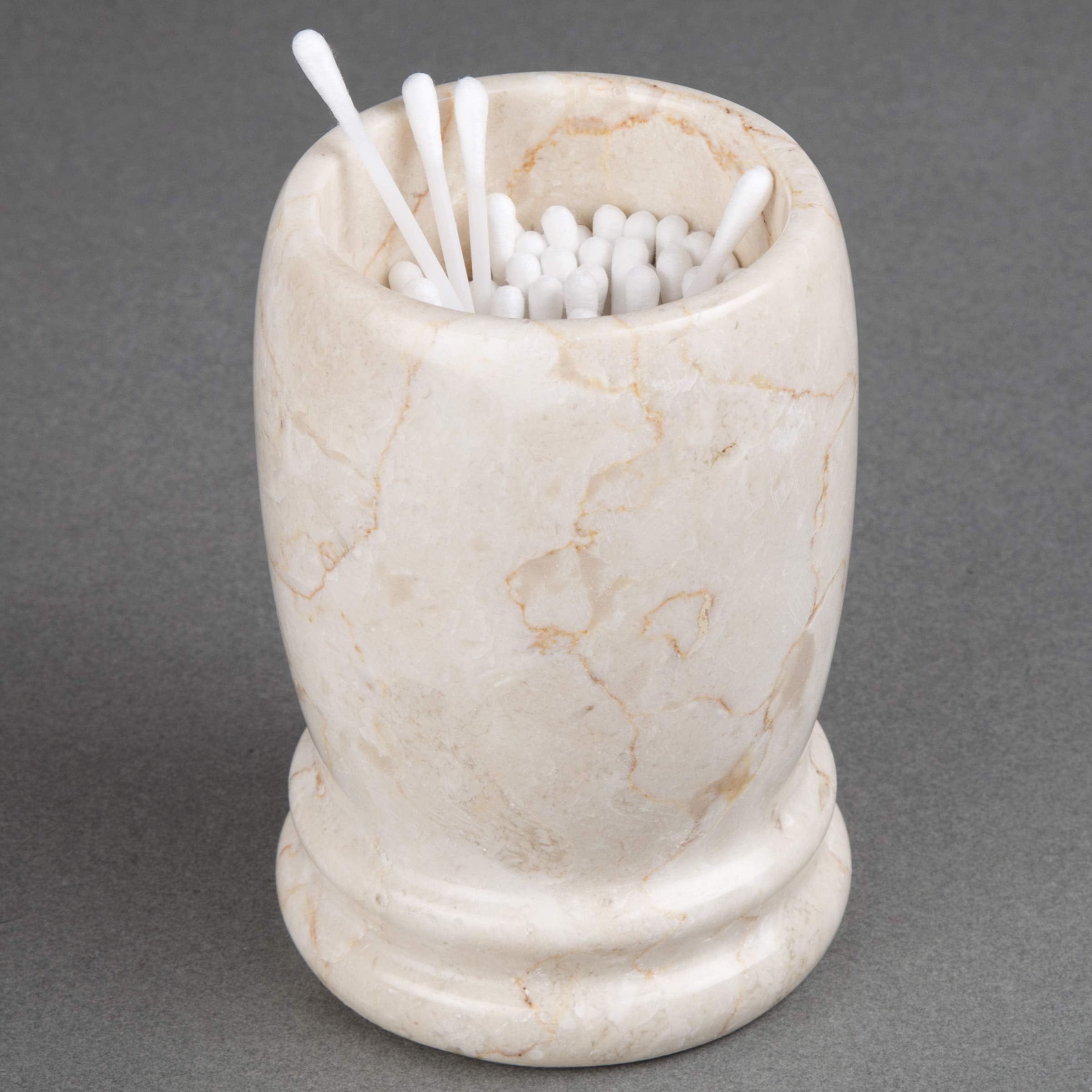 Creative Home Natural Champagne Marble Double Ring Collection Tumbler Toothbrush Holder Makeup Brush Holder Bathroom Vanity Coun