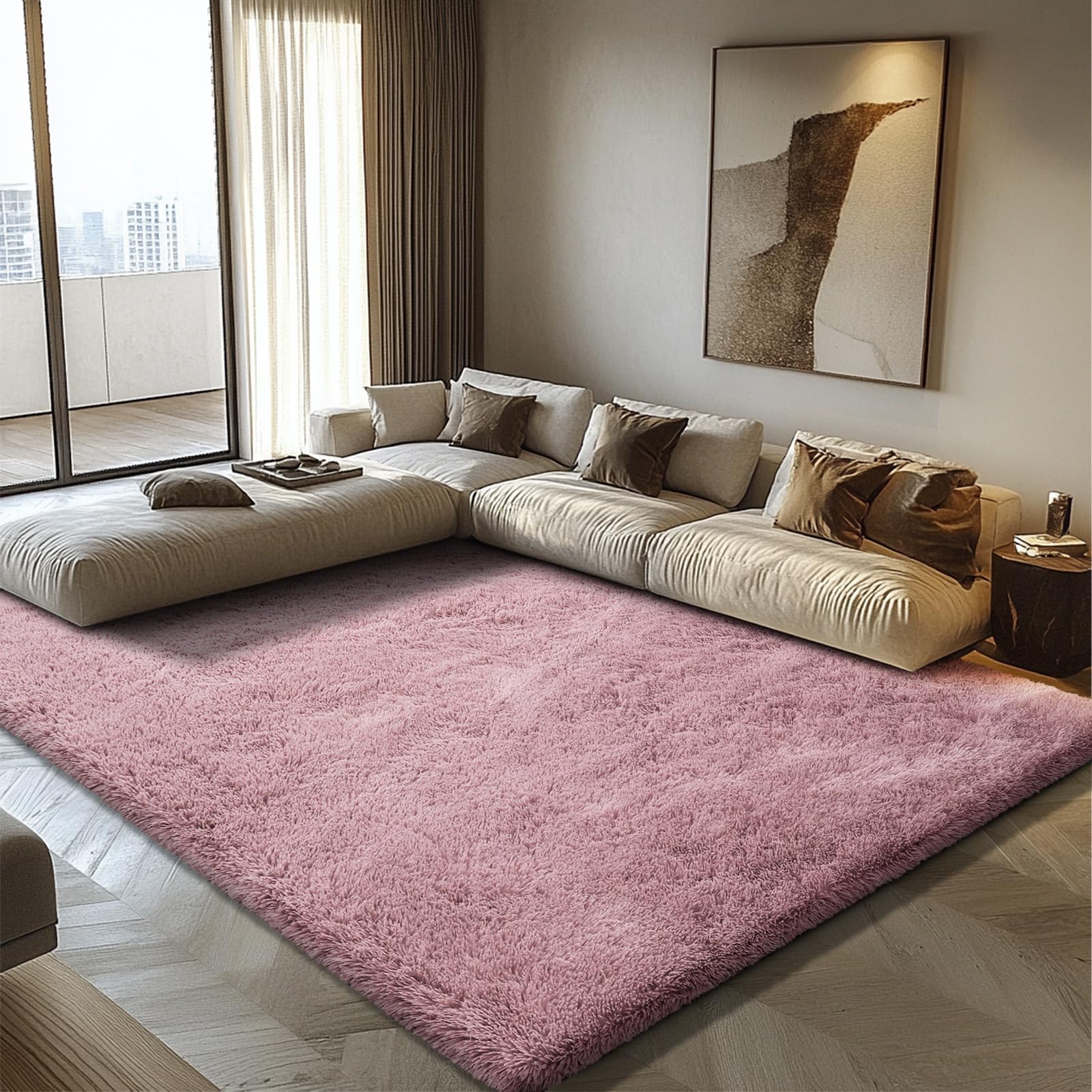Shag Area Rug for Bedroom 4x6,Blush Fluffy Area Rugs for Living Room,Soft Fuzzy Rug Non-Shedding Indoor Plush Carpet for Kids Be