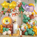 Velunza Jungle Theme Birthday Decoration Kit For Kids With Happy Birthday Banner, Lion, Elephant & Star Foil Balloons, Round Pri