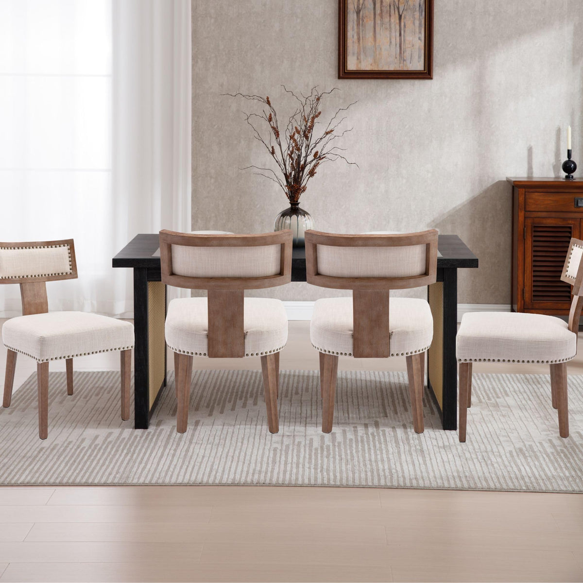 Wahson Set Of 4 Farmhouse Kitchen & Dining Room Chairs With Metal Nailhead Trim, Retro Linen Upholstered Dining Chair With Natur