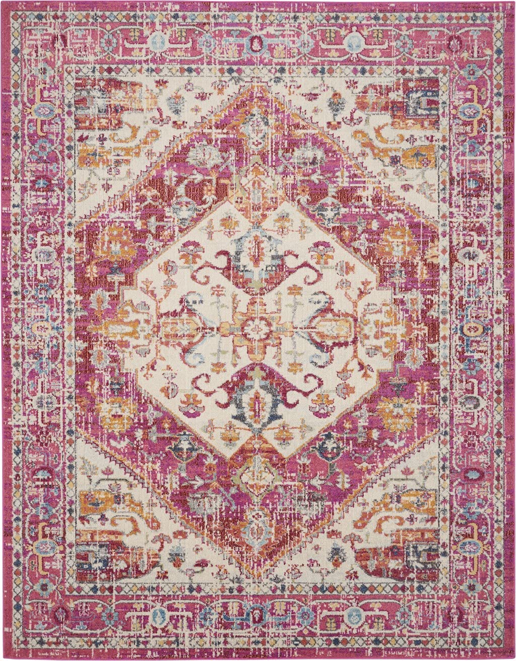 HomeRoots Ivory/Pink 100% Polypropylene 8’ x 10’ Ivory and Pink Oriental Area Rug