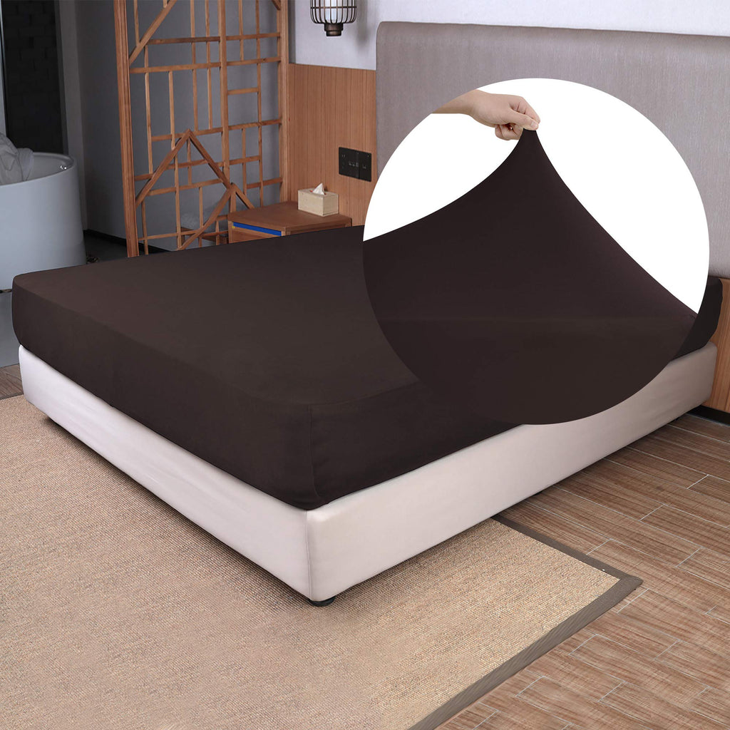 King Size Fitted Sheet Only - 4-Way Stretch Jersey Knit, T-Shirt Feeling & Ultra Soft, Wrinkle Free, Non-Slip & Snug Fit For Mat