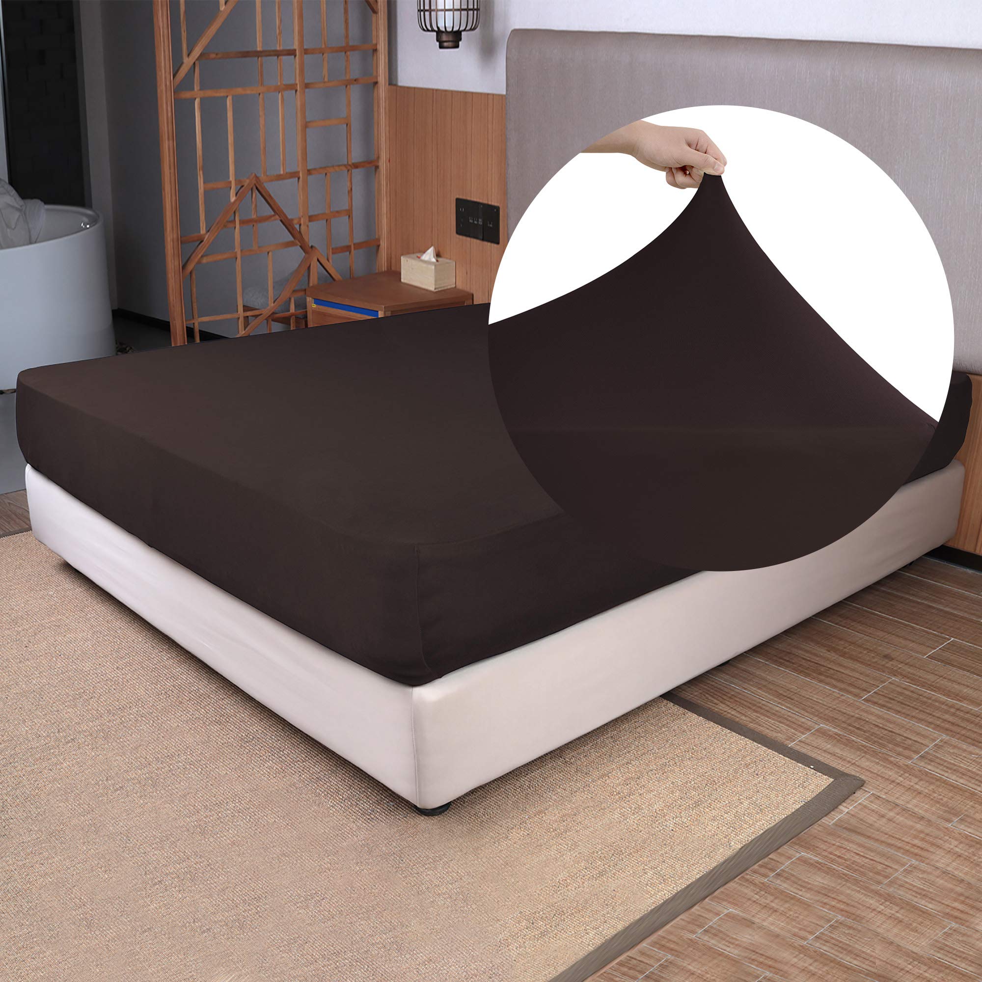 King Size Fitted Sheet Only - 4-Way Stretch Jersey Knit, T-Shirt Feeling & Ultra Soft, Wrinkle Free, Non-Slip & Snug Fit For Mat