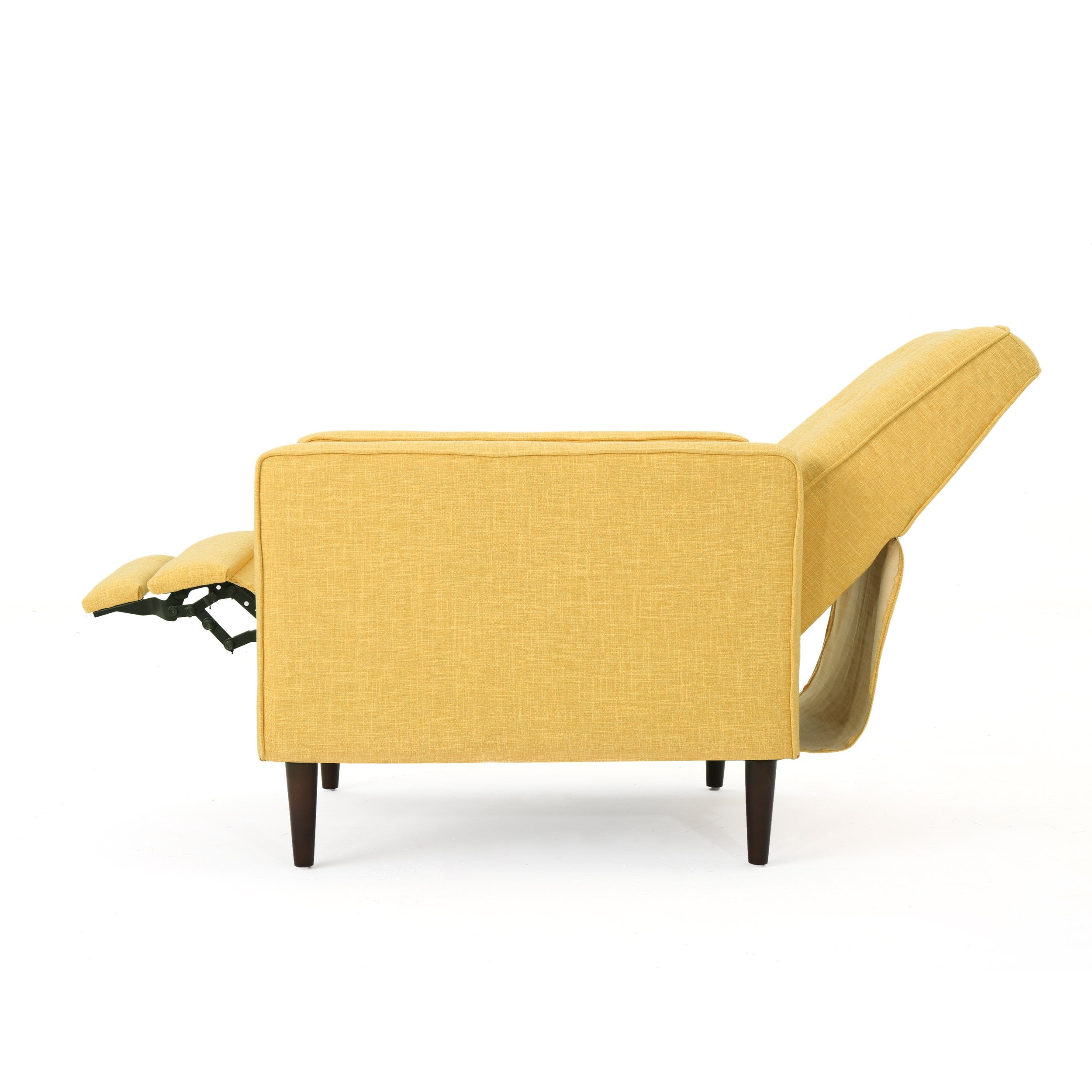 GDFStudio Christopher Knight Home Mervynn 2-Pcs Mid-Century Modern Fabric Recliners, Muted Yellow & Dark Espresso
