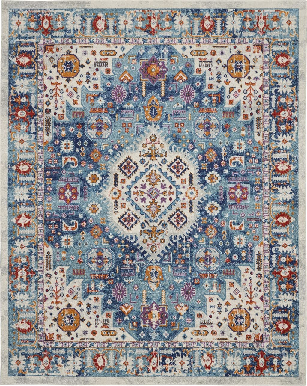 HomeRoots Ivory/Multi 100% Polypropylene 8’ x 10’ Ivory and Blue Floral Motifs Area Rug