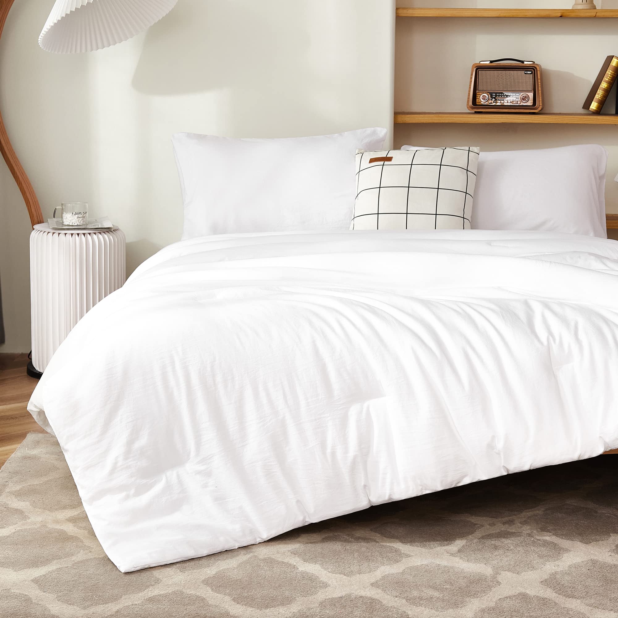 Litanika White Comforter King Size, 3 Pieces Lightweight Solid Bedding Comforter Set, All Season Fluffy Bed Set (104X90In Comfor