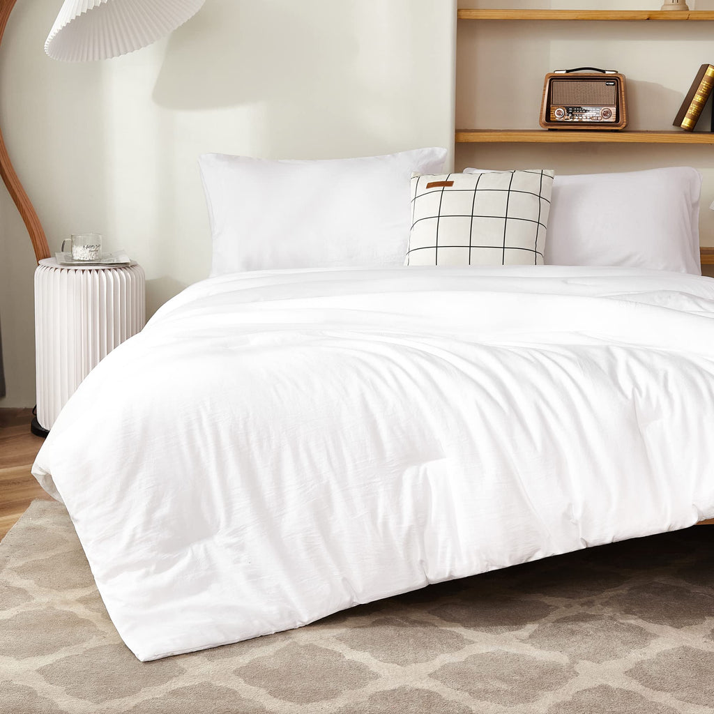 Litanika White Comforter Set Queen Size, 3 Pieces Lightweight Solid Bedding Comforter Set, All Season Fluffy Bed Set (90X90In Co