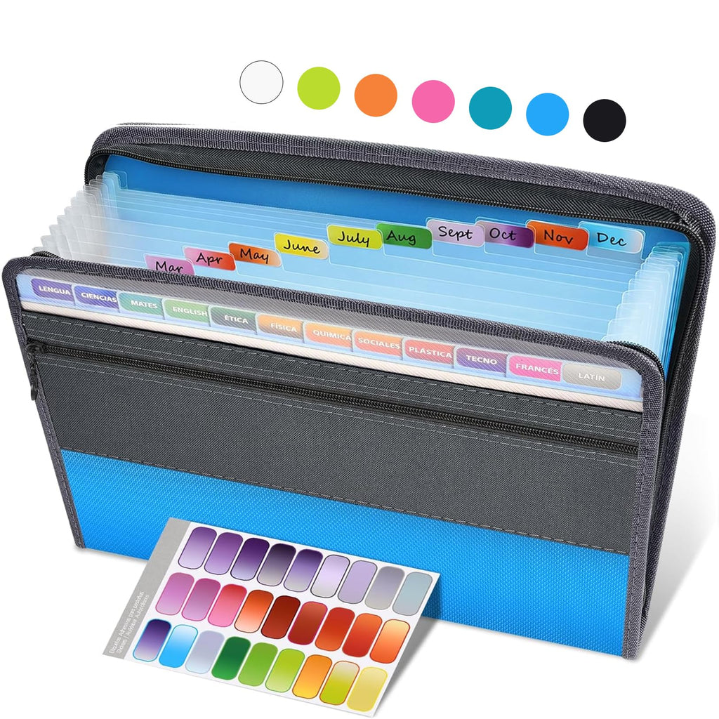 Sooez Accordion File Organizer With Safe Zipper, 12 Pocket Expanding File Folder With Front Pencil Pouch, Portable Monthly Paper