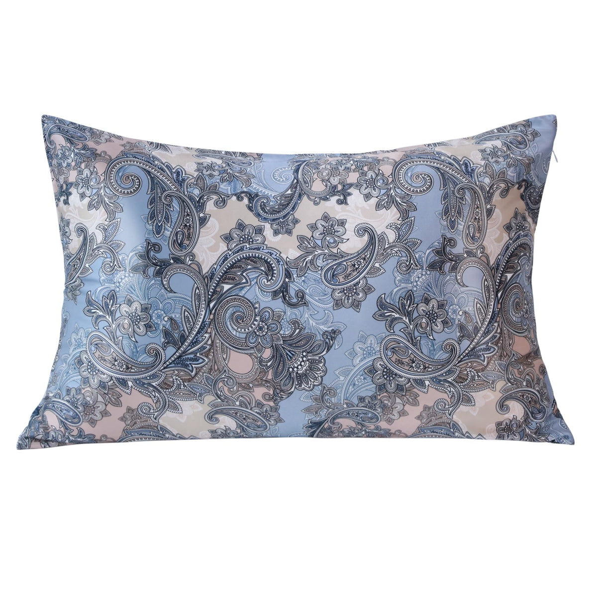 Mansphil Blue Grey Paisley 100% Silk Pillowcase Floral Queen Size, Vintage Printed Pattern, 22 Momme Mulberry Silk Pillow Cases