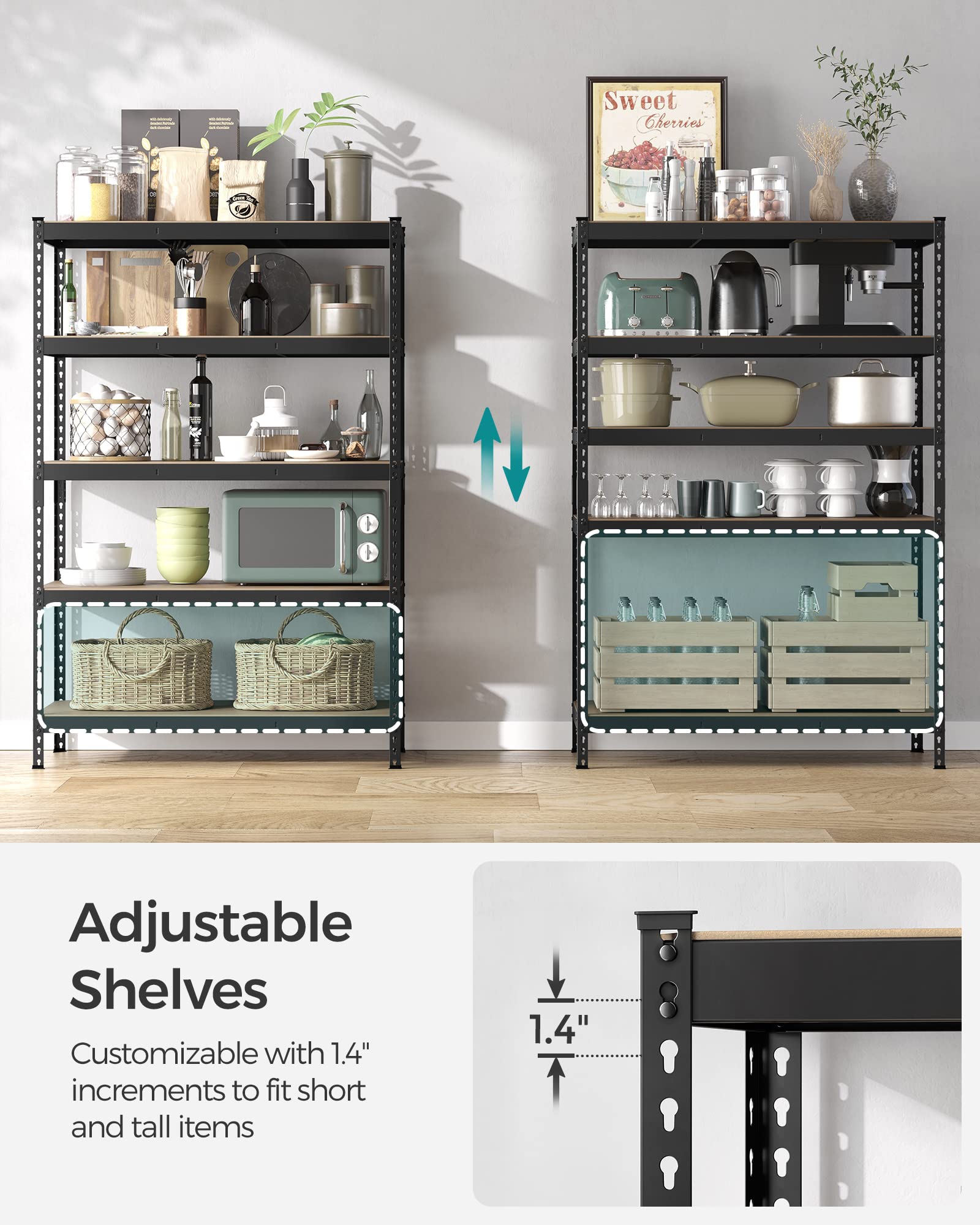 Songmics 5-Tier Storage Shelves, Set Of 2 Garage Storage, Boltless Assembly, Adjustable Shelving Units, 23.6 X 47.2 X 70.9 Inches, Load 1929 Lb Each, Shed Warehouse Basement, Black Uglr600B02